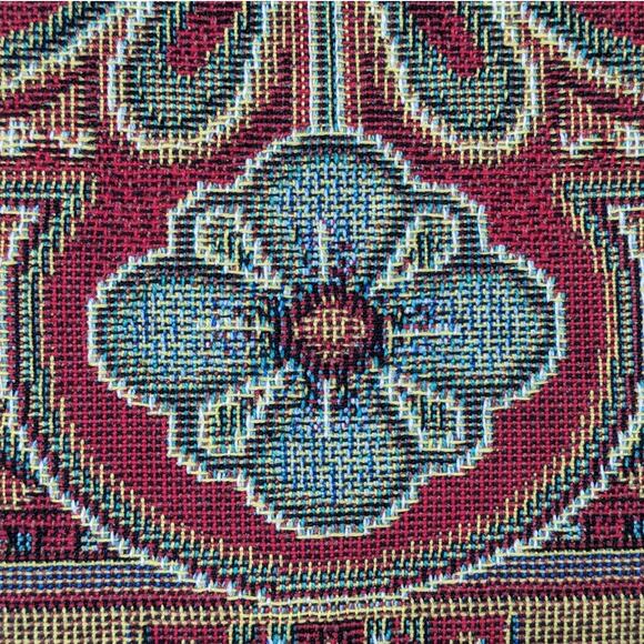 Vintage 2005 Giant Woven MANDALA TAPESTRY TASSELS Riddle Home & Gift ~ 52"x58" - Picture 5 of 7